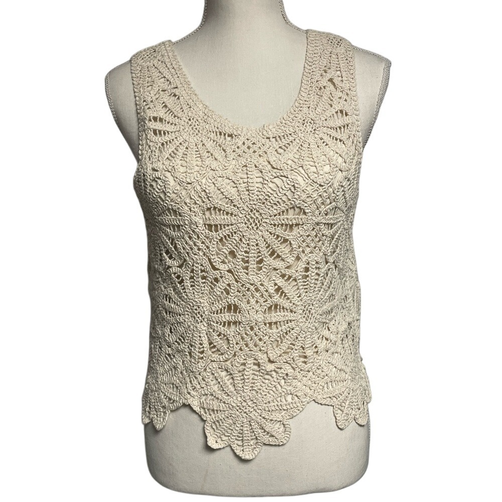 Simply‎ Couture Ivory Crochet Floral Tank Top